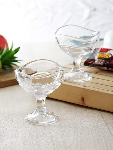 Binzo Glass Crystal Ice Cream Cup, Bowl | Set Of 6, 150 Ml | Perfect Size, Dessert Bowl, Footed Sweet Serving Dishes, Fruit Crea