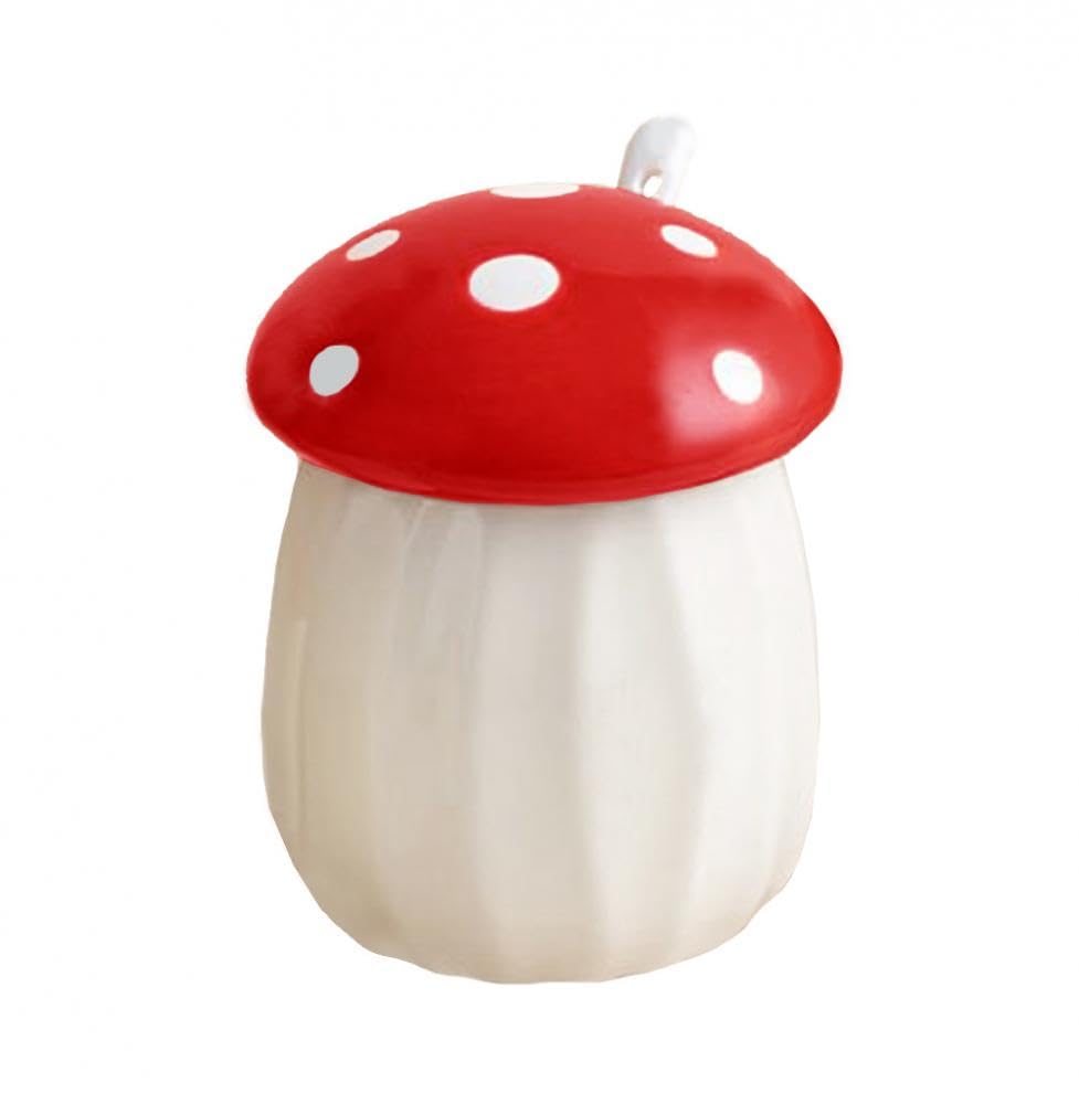 Mozacona Ceramic Mushroom Shape Sugar Bowl Spice Jar Seasoning Pot With Lid Spoon