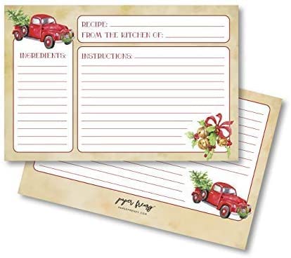Paper Frenzy Nostalgic Red Truck With Tree Holiday 4 X 6 Recipe Cards 25 Pack Double Sided