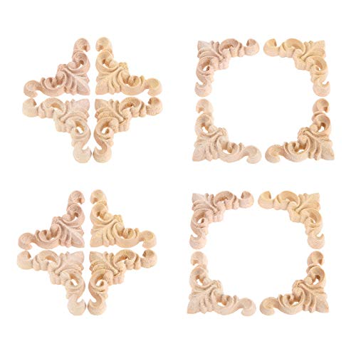 Muxsam 16Pcs Furniture Onlay Applique Frame For Home, 4X4Cm/1.57''X1.57'', Unpainted Woodcarving Corner Decal Cabinet Door Wall