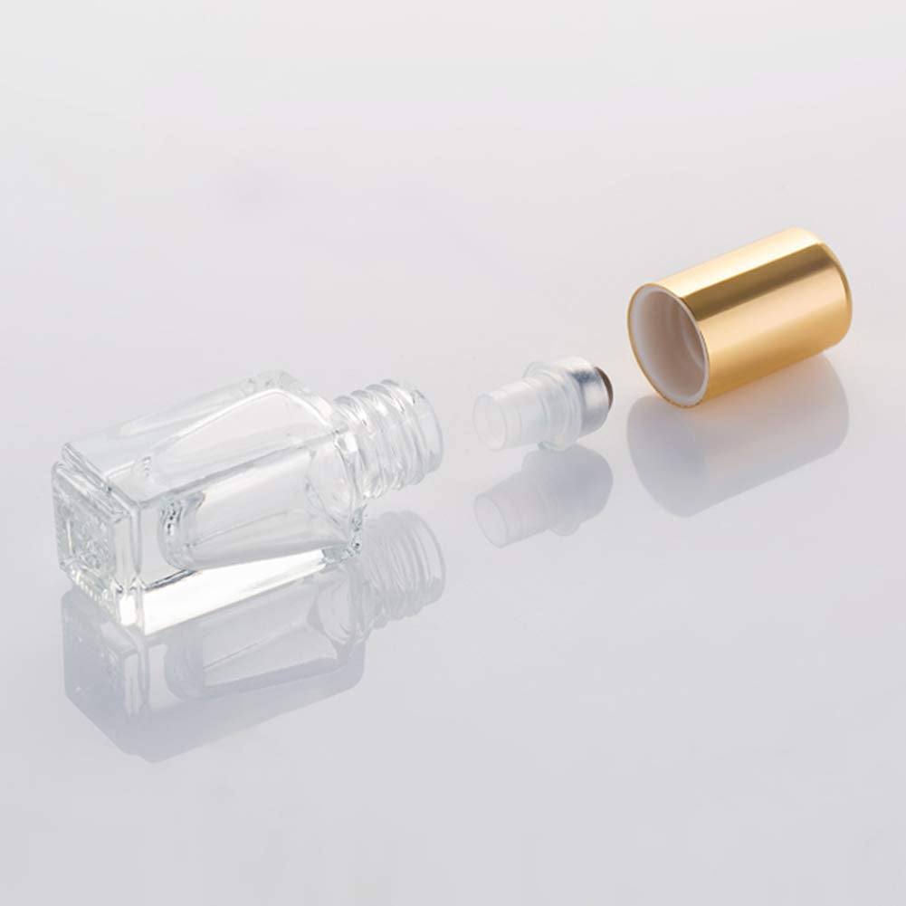 3Ml Square Glass Roller Bottle For Essential Oils,Mini Glass Bottles With Stainless Steel Roller Balls,Gold Aluminum Caps Portab
