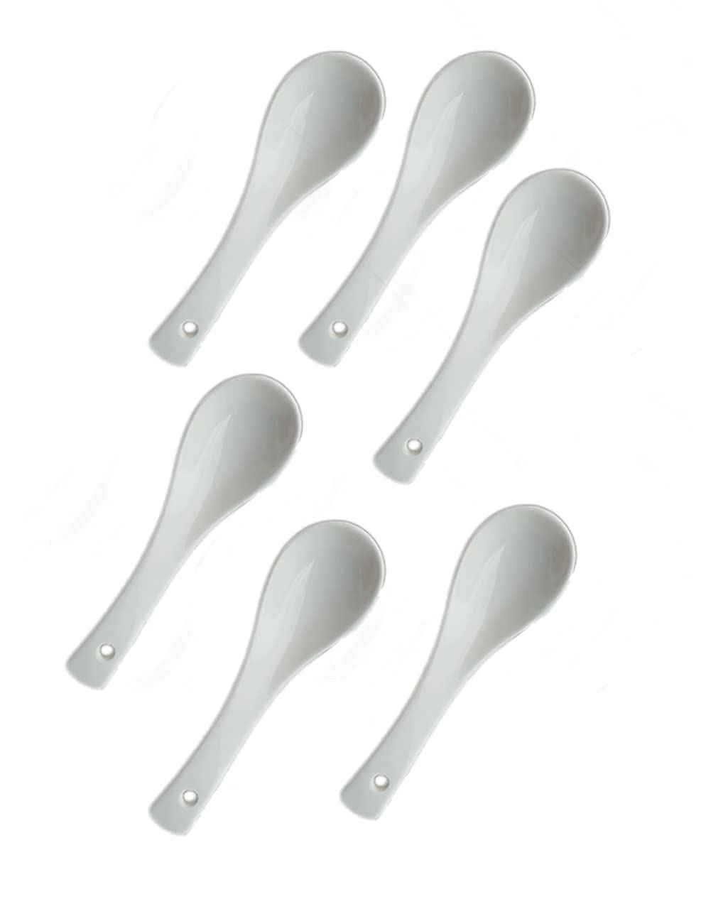 Raincart Latest Ceramic Soup And Dessert Spoon, Microwave Safe - Pack Of 6 (White),L-13 Centimeters