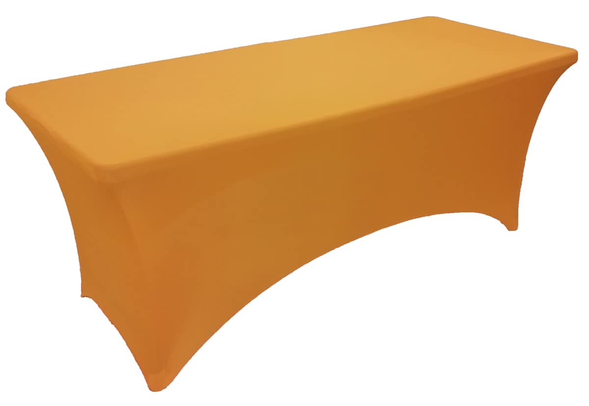 Gowinex 8Ft Gold Stretch Spandex Table Cover Tablecloth For Rectangular Fitted Folding Table