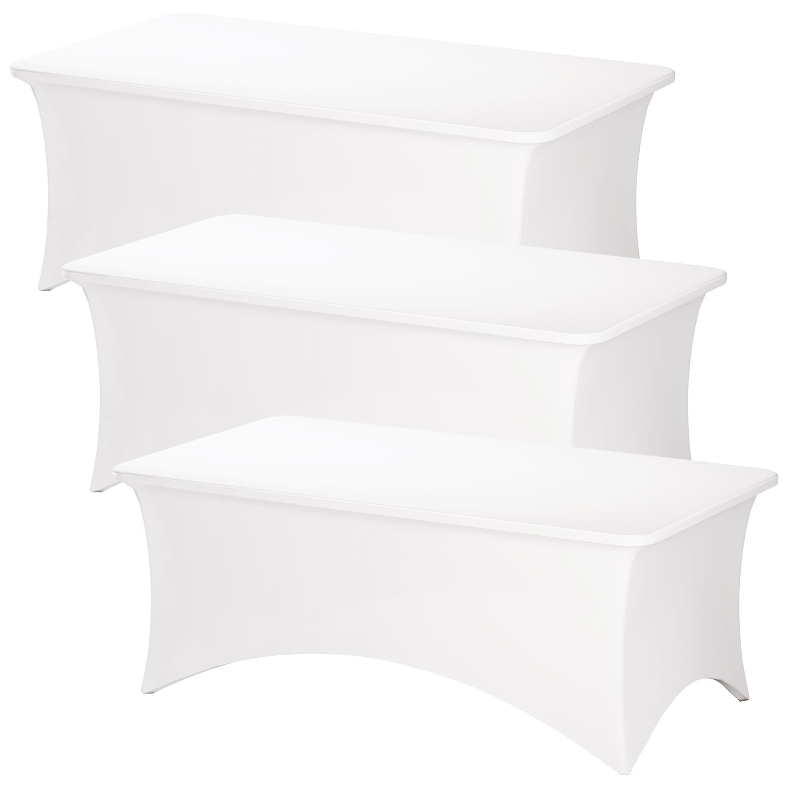 Fixwal 3 Pack White Table Cloths Rectangle 8FT, Tablecloths Rectangular Stretch Spandex Fitted Table Covers 8FT for Parties, Tra