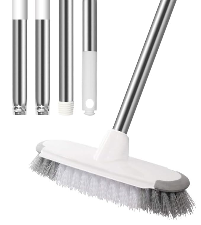 Meibei Floor Scrub Brush With Long Handle 54'' Stiff Bristle Shower Deck Brush, Adjustable Stainless Metal Handle For Cleaning T