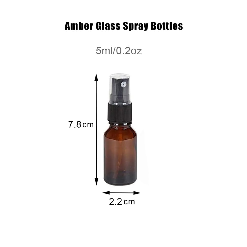 6Pcs 5Ml/0.2Oz Empty Amber Glass Spray Bottles Refillable Fine Mist Spray Bottles Mini Travel Size Container Storage For Essenti