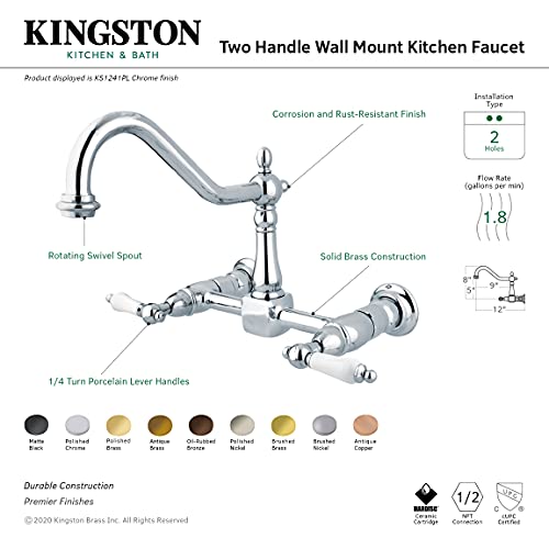 Kingston Brass KS1245PL Heritage 8 in. Wall Mount Kitchen Faucet  Oil Rubbed Bronze