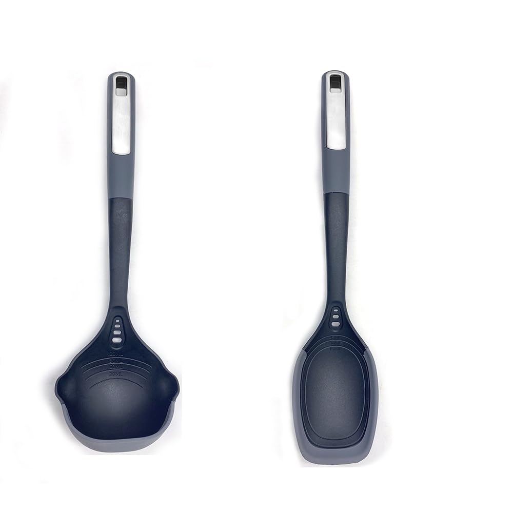 Flexible & Sturdy Kitchen Ladle Spoon Set for Nonstick Pots n Pans | HeatResistant Soup Ladle Canning Serving Spoons with Measu