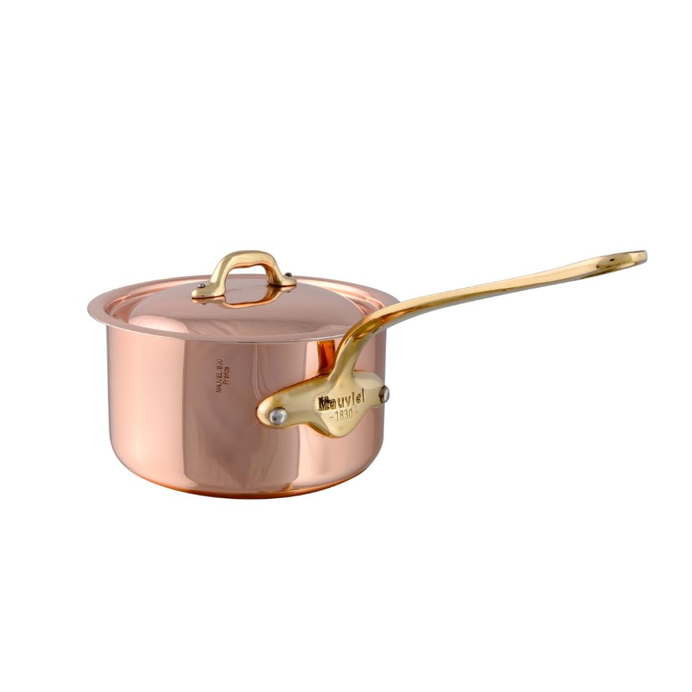 Mauviel M150 B 1.5mm Polished Copper & Stainless Steel Sauce Pan With Lid, And Brass Handle, 1.9-qt, Made in France