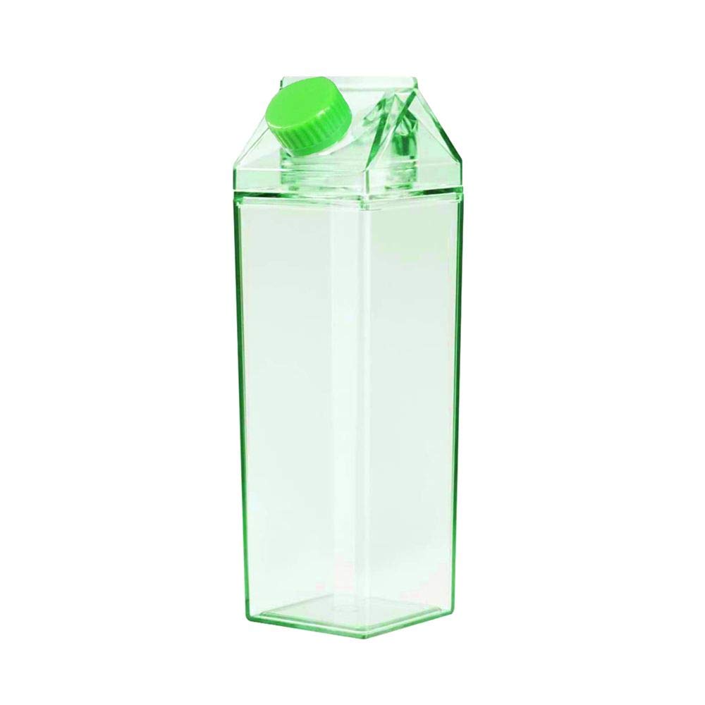 Corvelia 500Ml/17Oz Cute Leakproof Green Milk Carton Water Bottle Portable Drinkware For Outdoor Climbing Tour Or Camping