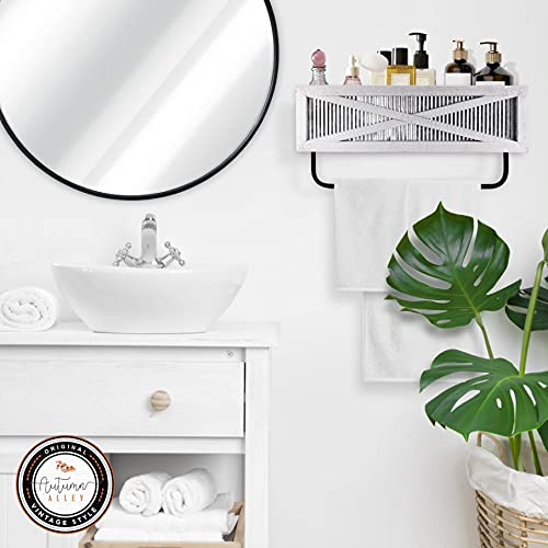 Autumn Alley Farmhouse Rustic Towel Rack Shelf Holder - Wood Towel Rack Basket Storage - Farmhouse Towel Holder For Rustic Bathr