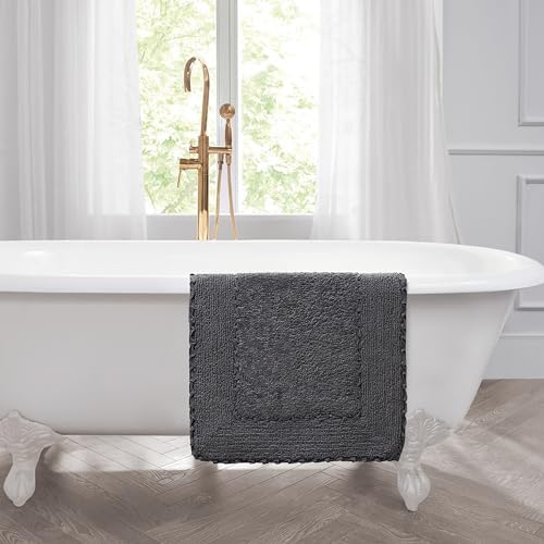 Laura Ashley Ruffle Cotton 17'' X 24'' Bath Rug, Dark Gray