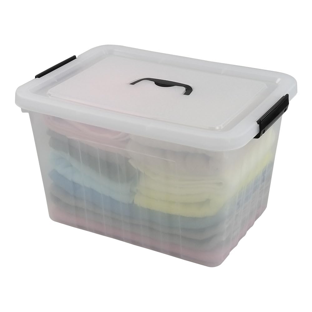 Easymanie 25 Quart Clear Latching Tote, Plastic Storage Bin With Black Handle, Pack Of 4