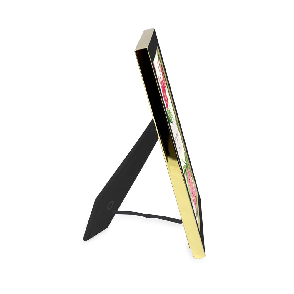Laura Ashley 5x7 Black Enamel Picture Frame, Gold Metal Edge with Easel, for Countertop, Counterspace, Tabletop Display, Bookshe