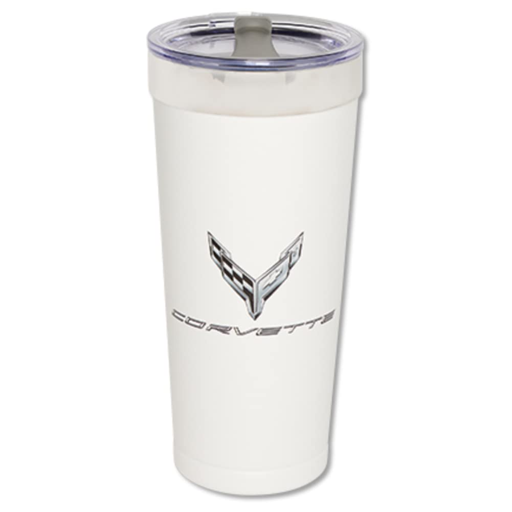 C8 Corvette Metallic Tonal Tumbler Cup  Next Generation Travel Mug (White)