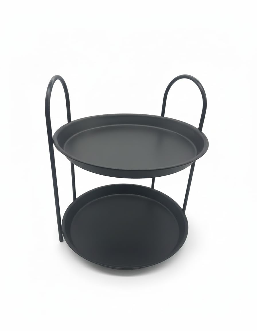 Naoe 2Tier Round Metal Tray Stand, Black, Kitchen Spice Rack And Bathroom Countertop Organiser, 30X29X34 Cm