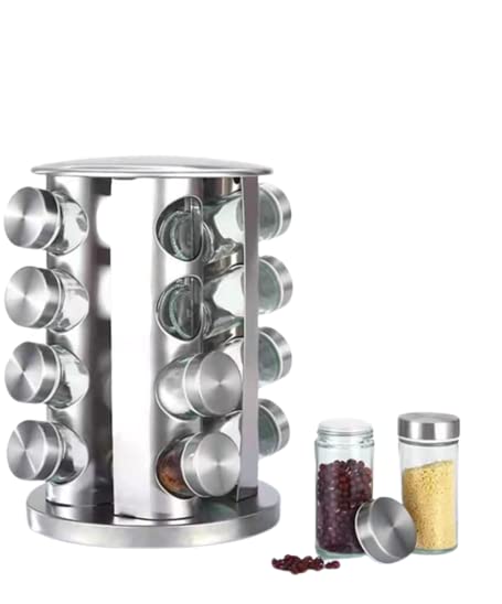 Vbm Revolving Spice Rack Organizer Countertop, Spinning Herb Storage Tower With 16 Empty Jars, Rotating Spice