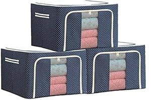 Mereava Clothes Storage Box 66 Litre  Rectangular Foldable Storage Bin With Zip  Stackable Cloth Storage Bag Organizer  Oxfor