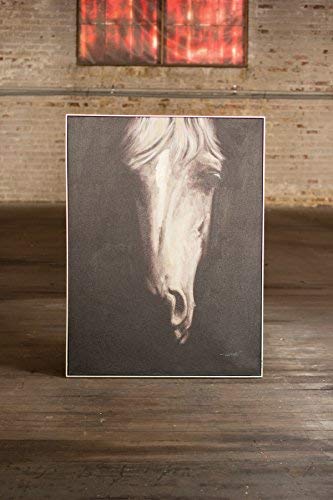 OIL PAINTING BLACK & WHITE FRONT VIEW HORSE W SILVER FRAME