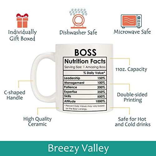 Breezy Valley Boss Coffee Mug, Best Boss Birthday Gifts For Women Men Funny, Boss Appreciation Gift, Happy Boss Day Gifts Ideas,