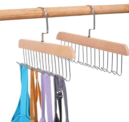 Barhary Wooden 8 Hooks Hanger For Closet 360 Rotating Space Saving Belt Scarf Sling Tie Tank Top Bra Underwear Hook Rack Organiz