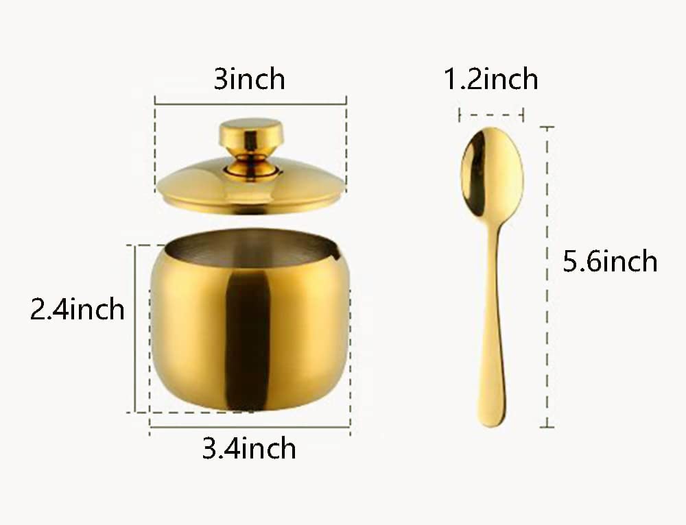 123Arts Stainless Steel Sugar Bowl With Lid And Spoon, Sugar Container For Coffee Salt Spices
