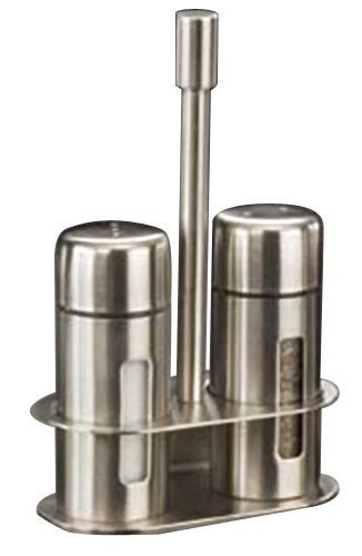 American Metalcraft 3-1/4'' Round Stainless Steel Salt & Pepper Set W/Base, Silver