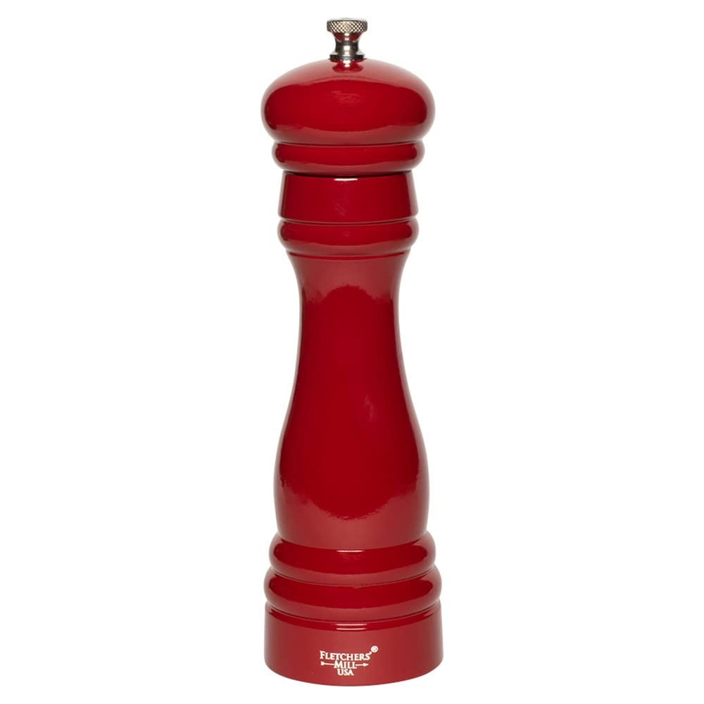 Fletchers' Mill Federal Pepper Mill, Cinnabar - 8 Inch, Adjustable Coarseness Fine To Coarse, Made In U.S.A.