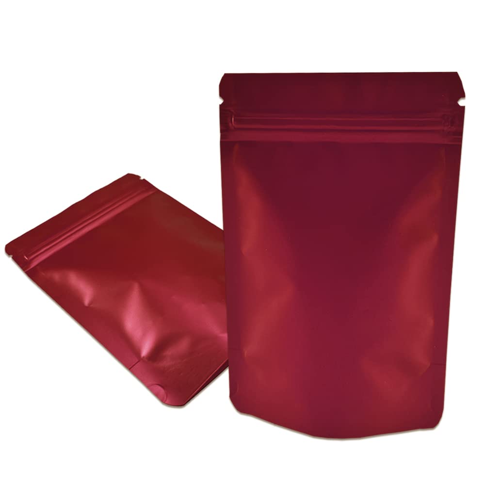 Pabck 50 Pieces 4.3X6.3 Inch(Inside Size 3.5X3.9 Inch) Stand-Up Resealable Heat Seal Bags 3.55Mil Thick Frosted Red Foil Sealed 