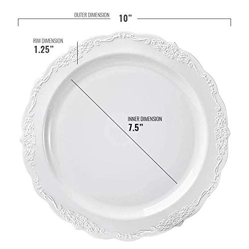 Kaya White Vintage Round Disposable Dinner Plates - 10'' (Packs Of 10), Stylish Design, Perfect For Any Occasion