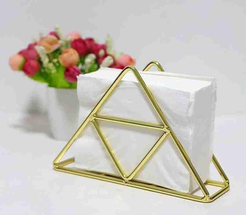 Gold Triangle Metal Napkin Holder, Geometric Wire Design, Table Organiser For Dining And Kitchen