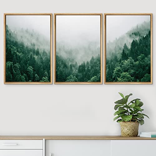 Signwin Framed Canvas Print Wall Art Set Fog & Mist Mountain Forest Valley Nature Wilderness Photography Modern Art Landscape Re