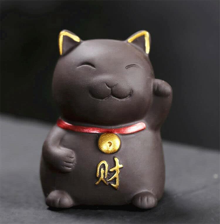 Eatingbiting Chinese Zisha Tea Pet Maneki Neko Lucky Wealth Cat Tea Pet Golden Bell ? Rich Logo Handmade Purple Clay For Kungfu