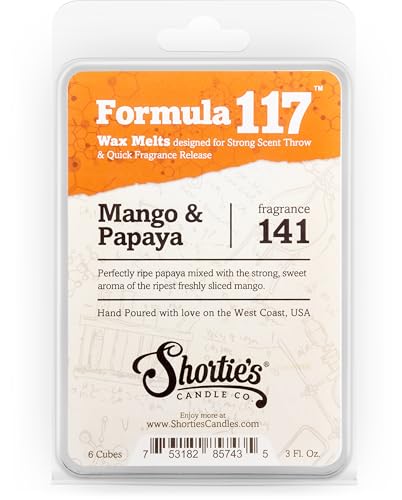 Shortie's Candle Company Mango & Papaya Wax Melts - Formula 117-1 Highly Scented 3 Oz. Bar - Made with Natural Oils - Fruit & Be