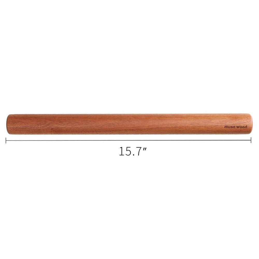 Muso Wood Sapele Wooden Dowel Rolling Pin For Baking,Tapered Roller For Fondant, Pie Crust, Cookie, Pastry (Dowel 15-3/4Inch)
