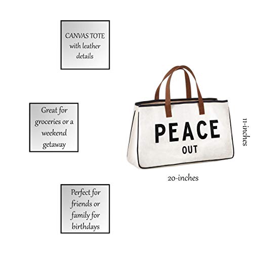 Santa Barbara Design Studio Tote Bag Hold Everything Collection Black And White 100% Cotton Canvas With Genuine Leather Handles,