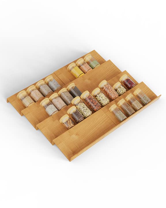 Delavala Wooden Spice Drawer Organizer, Seasoning Jars Drawer Rack, 8 Tier Expandable Kitchen Spice Drawer Insert For Cabinet, C