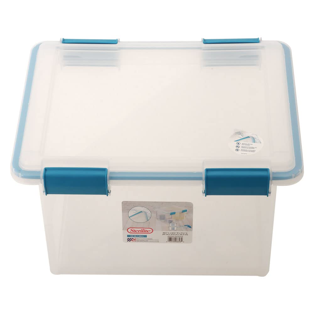 Sterilite 32 Qt Gasket Box, Stackable Storage Bin With Latching Lid And Tight Seal, Plastic Container To Organize Files, Clear B