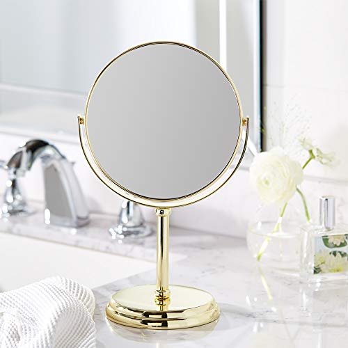 Amazon Basics Tabletop Mount Vanity Round Mirror, 1X/5X Magnification, Iron, 7.2''L X 4.92''W, Gold