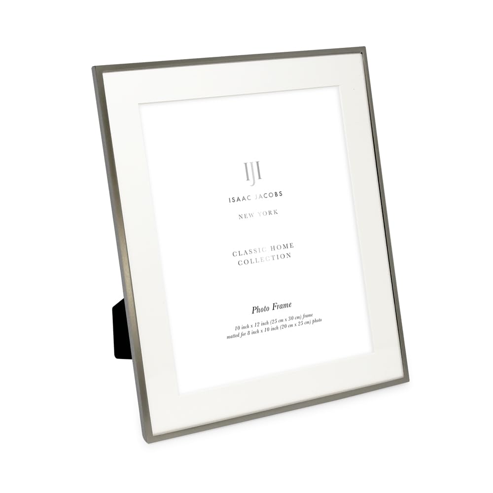 Isaac Jacobs 10x12 (Matted 8x10) Pewter Metal Picture Frame, Classic Metal Photo Frame Made For Tabletop & Hanging Display, Home