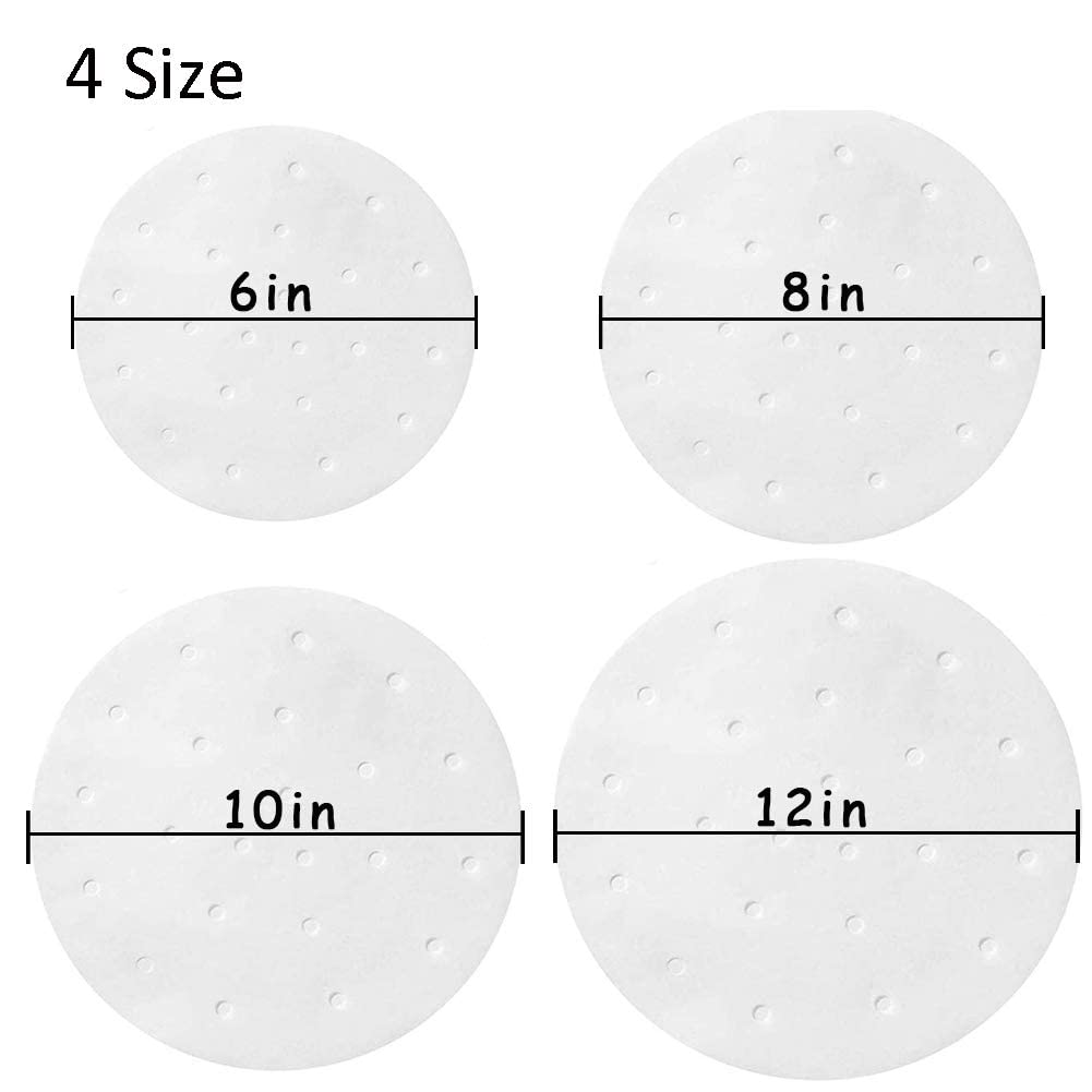 Minesign 100 Count Perforated Parchment Paper Bamboo Steamer Liners For 12 Inch Air Fryer Parchment Paper