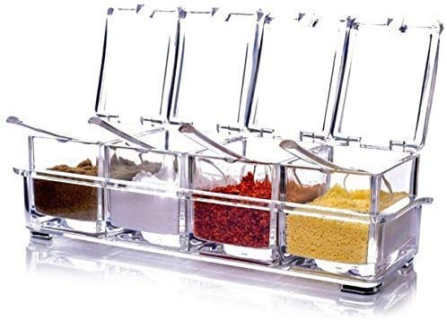 Wagmine Crystal Seasoning Box Kitchen Acrylic Transparent Spice Jar Box Case Set Storage Container Condiment Jars Dispenser For 