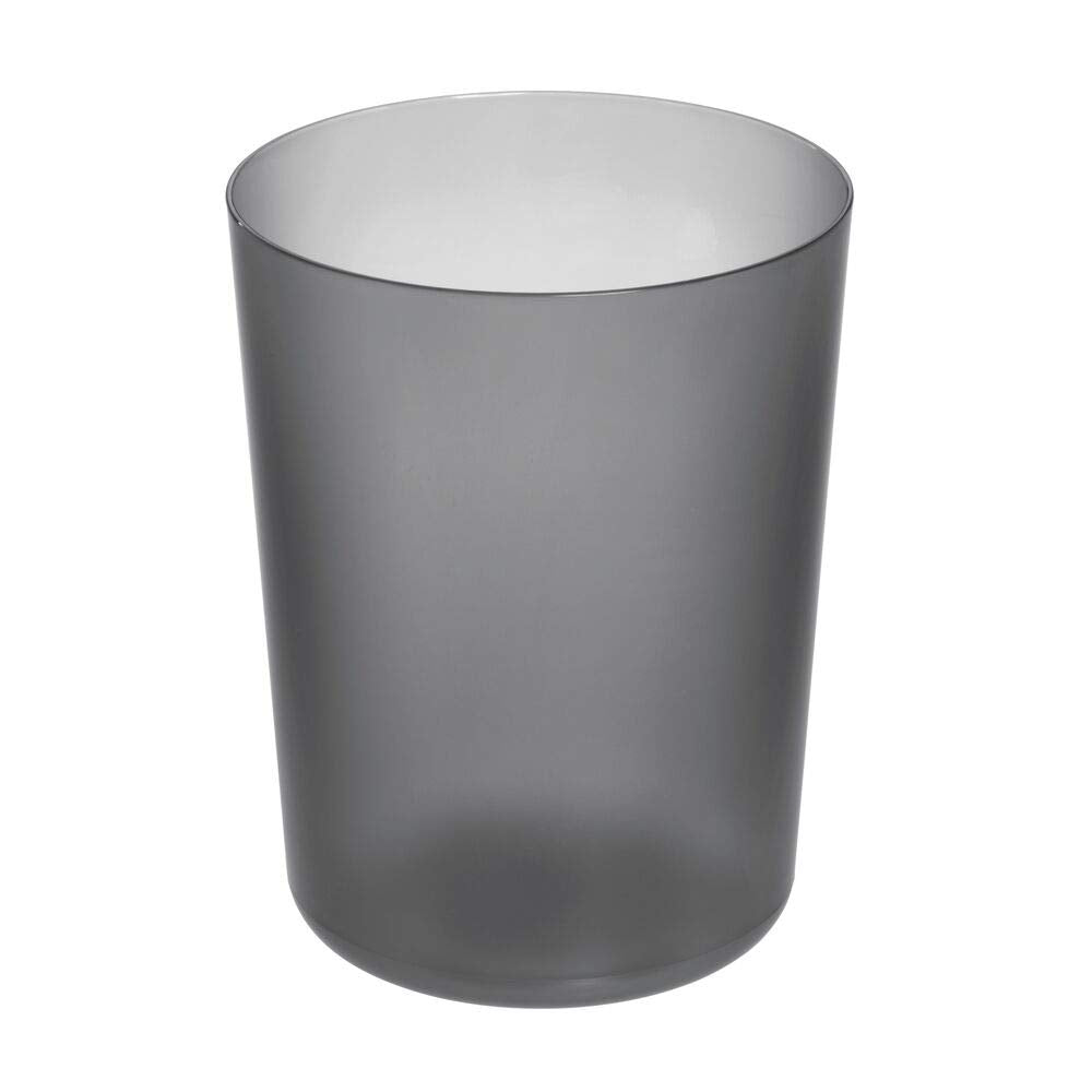 Idesign Finn Round Plastic Trash, Compact Waste Basket Garbage Can For Bathroom, Bedroom, Home Office, Dorm, College, Smoke