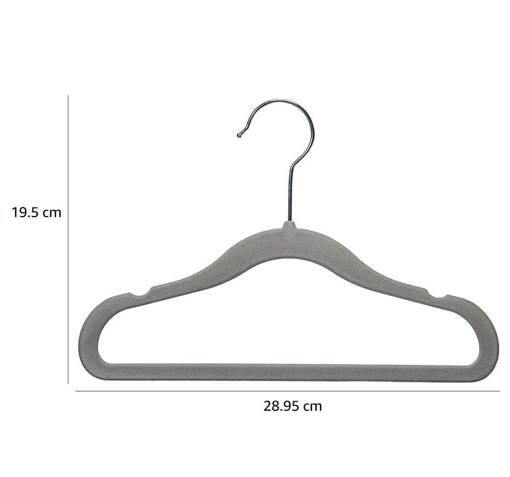 Amazon Basics Kids Velvet, Non-Slip Clothes Hangers For Infant And Toddler, 11.6 Inches (For Baby Clothes), Pack Of 30, Gray