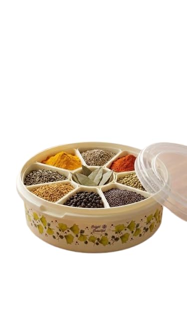 Masaala Dabba Plastic Spice Box With Lid & 7 Removable Containers | Round Masala Organizer For Kitchen | Airtight Spice Storage 