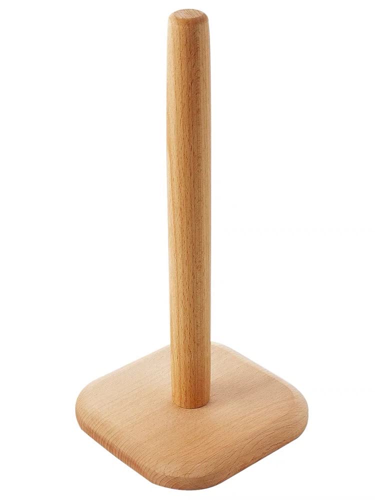 Huajie Bienstylife Paper Towel Holder, Wooden Base Kitchen Paper Hanger Rack Bathroom Towel Roll Stand Organizer Countertop Wood