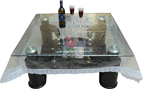 MONKDECOR PVC Transparent Square 6 Seater Dining Table Cover with Silver Border (LxB  72X72 Inches)