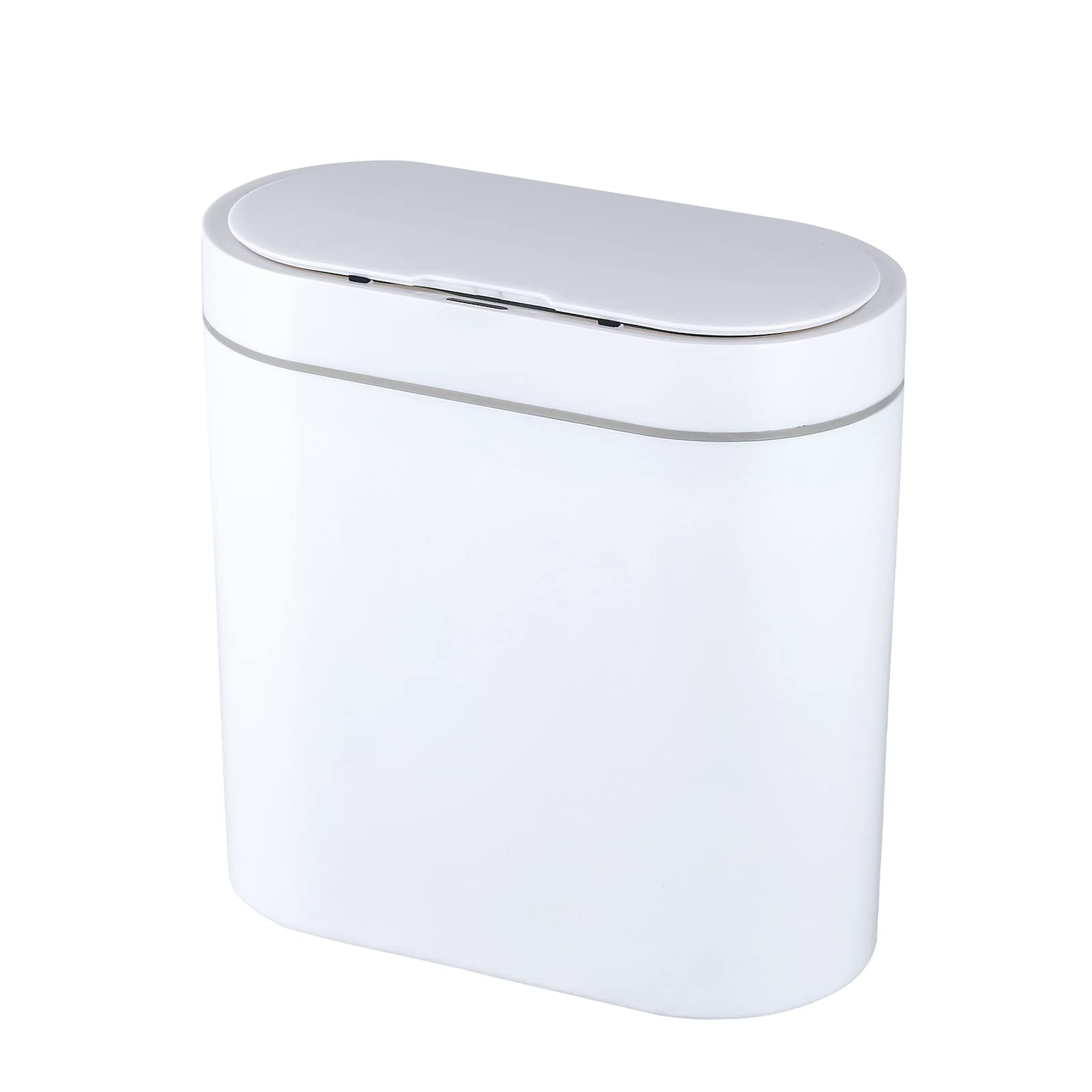 ELPHEcO Bathroom Trash can  25 gallon Waterproof Motion Sensor Small Trash can with Lids  95 Liters Slim Plastic Narrow Automatic Bedroom Trash can Office Trash can  White