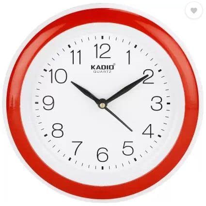 Kadio Analog 20 Cm X 20 Cm Wall Clock (Red With Glass, Standard)
