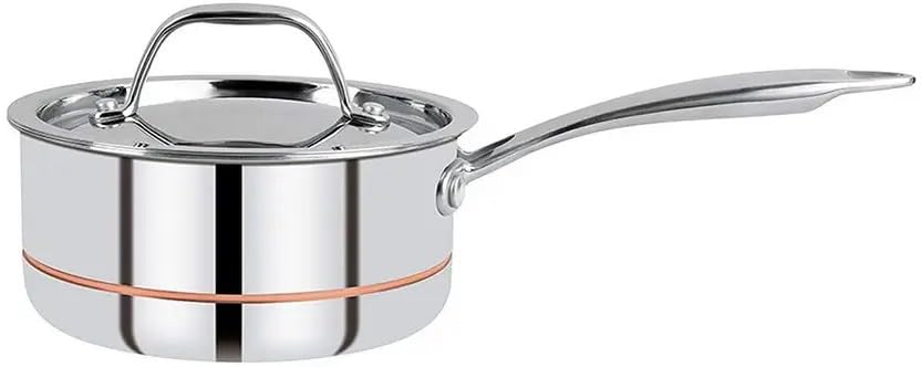 HOUSE OF BHARAT 5CX 1.6 LTR 16 cm diameter with Lid(Stainless Steel, Induction Bottom) Copper Core 5Ply Bonded Dishwasher Safe 